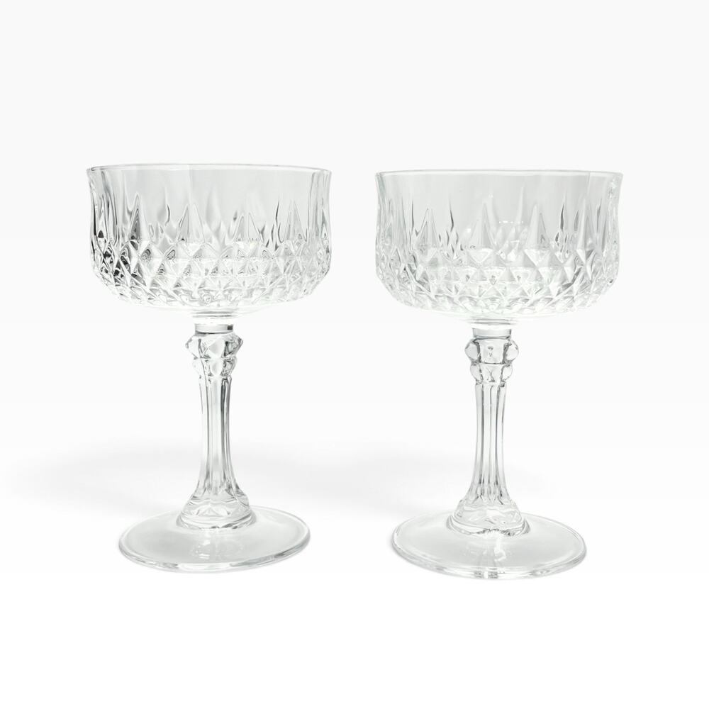 Cristal d’Arques “Longchamp” Pair of Crystal Coupe Champagne Glasses 5 1/2” 8oz